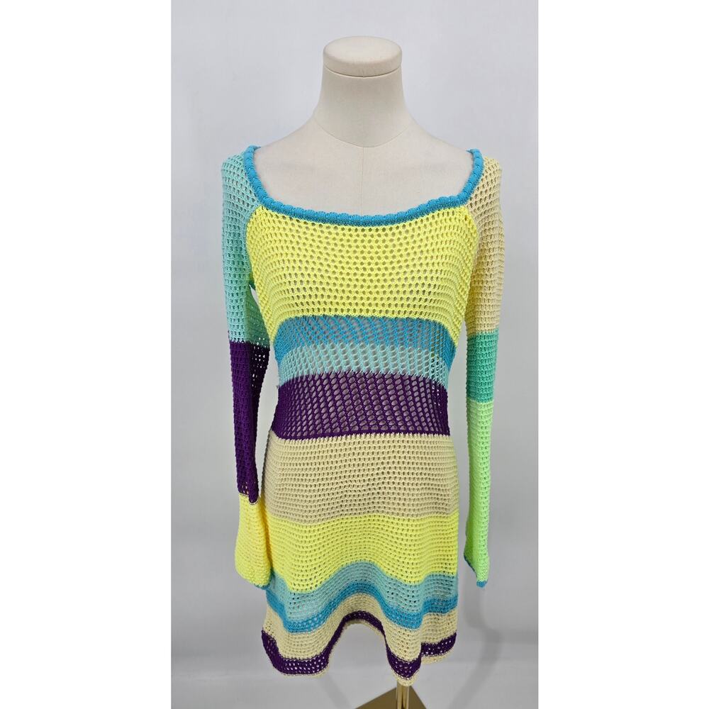 Amazon Colorblock Crochet Knit Swim Cover-Up Dress